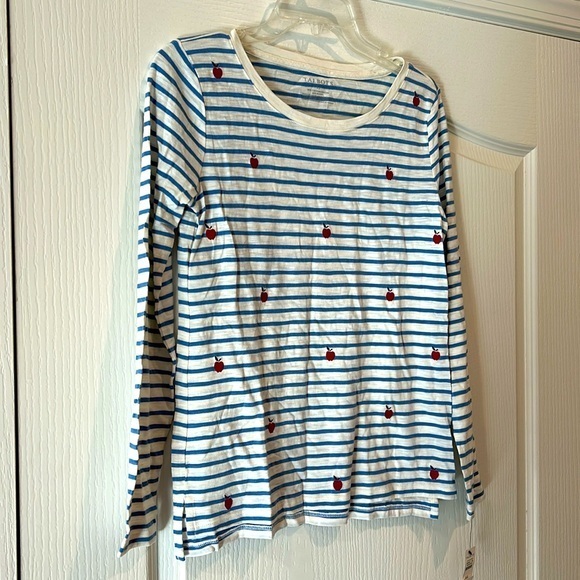 BRAND NEW With tags Talbots apple graphics striped long sleeve tee! Size XS - Picture 1 of 4
